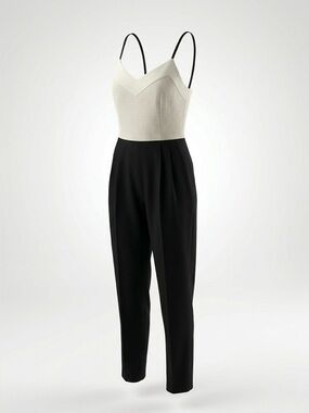 Ted Baker London Women’s Jumpsuit: Ivory Black Gold Zip Size 3 M